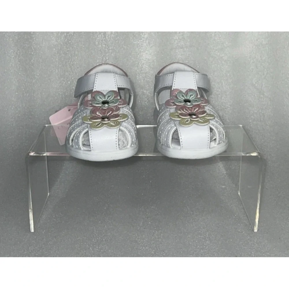 Christie & Jill Sandals Lil Mila White & Pink Flowers Little Girls‎ Size 7M New